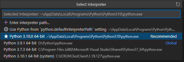 Select python Interpreter :: ICRON Documentation